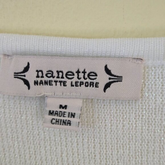 Nanette Lepore White Sparkle Pleated Bishop Sleeve Button Detail Sweater Size M - Picture 10 of 11